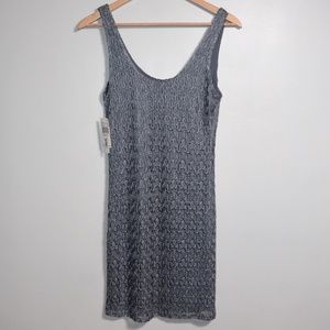 Aqua NWT Lace Overlay Sleeveless Metallic Dress L